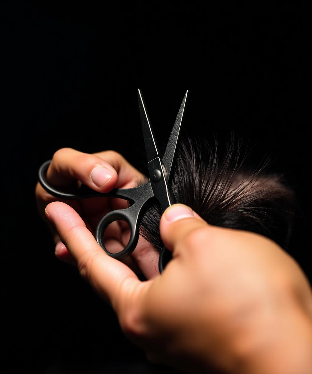 Detalle del trabajo con tijera en Nibux Barber